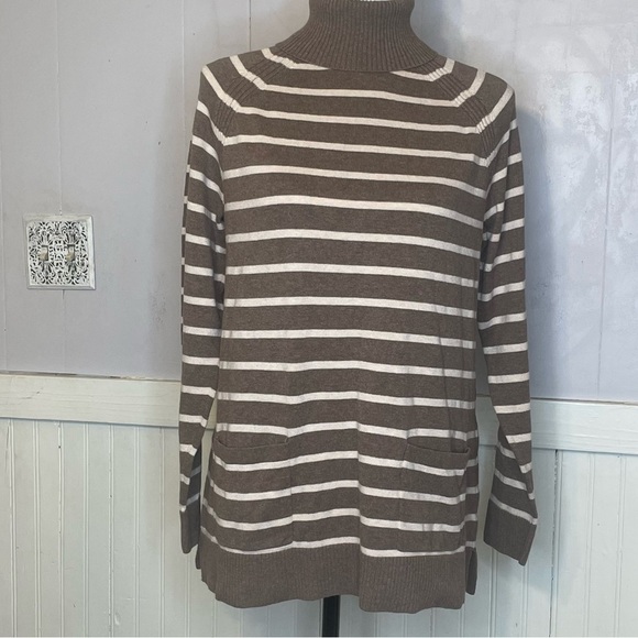 Jeanne Pierre sweater Turtle Neck Striped tunic Top - Picture 1 of 11
